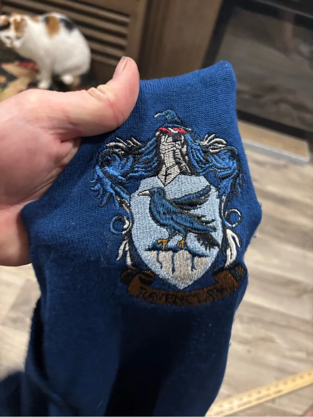 Women's Blue V-Neck Button Cardigan with Crest Detail